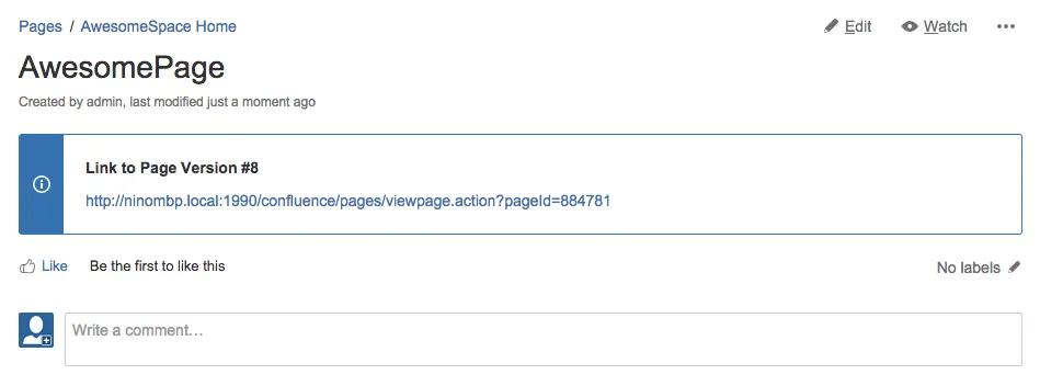 Page Version Linker Plugin — screenshot from the Atlassian Marketplace listing