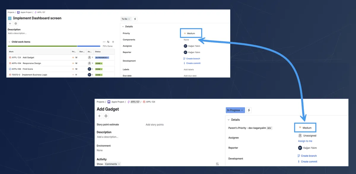 Parent Issue Field Value — screenshot from the Atlassian Marketplace listing