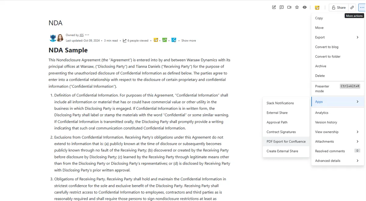 PDF Export for Confluence — screenshot from the Atlassian Marketplace listing