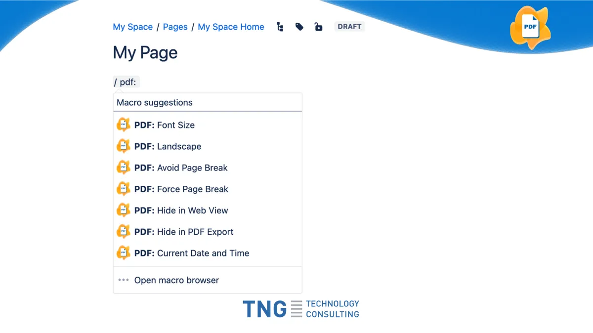 PDF Macros for Confluence — screenshot from the Atlassian Marketplace listing