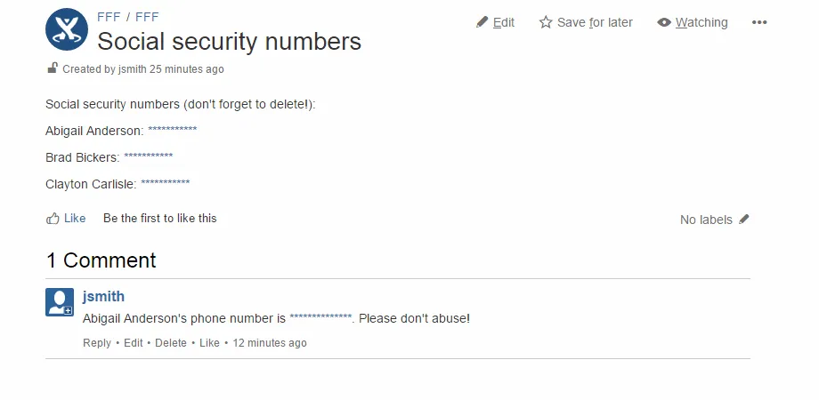 PII Protector for Confluence — screenshot from the Atlassian Marketplace listing