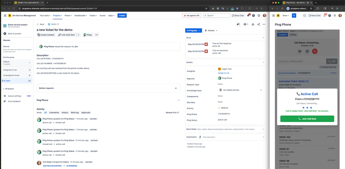 Ping Phone Enterprise — screenshot from the Atlassian Marketplace listing