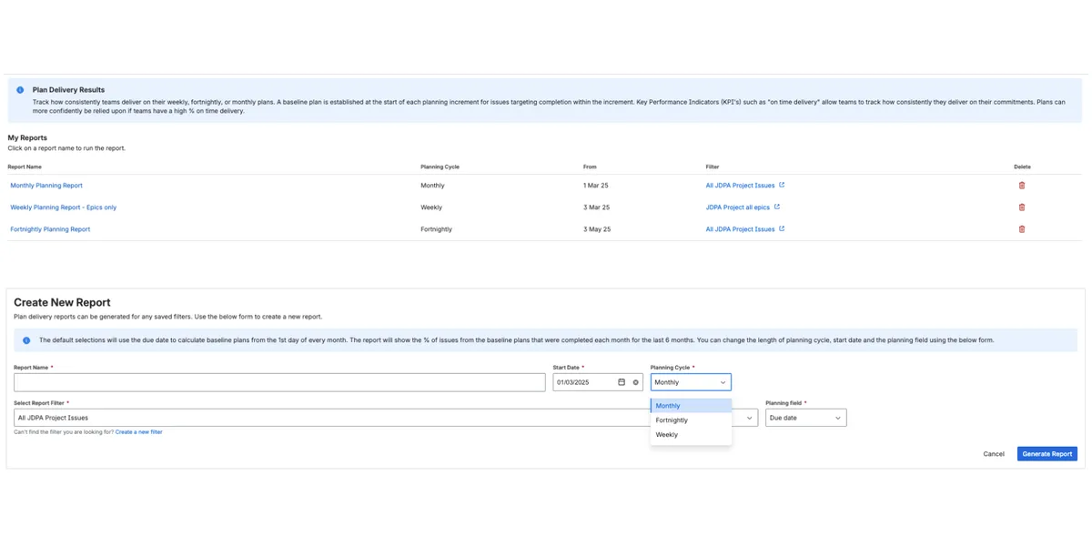 Plan Delivery Results — screenshot from the Atlassian Marketplace listing
