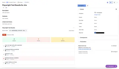 Playwright Results for Jira for Atlassian — screenshot