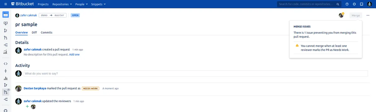 Prevent merge when needs work — screenshot from the Atlassian Marketplace listing