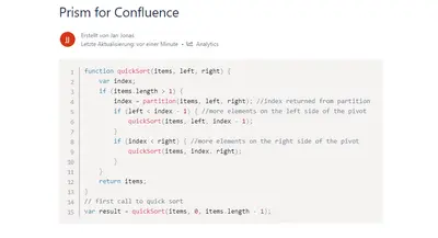 Prism Syntax Highlighter for Confluence for Atlassian — screenshot