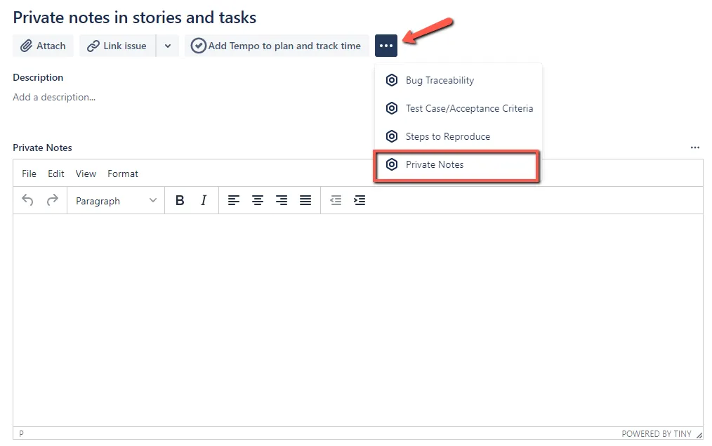 Private Notes — screenshot from the Atlassian Marketplace listing