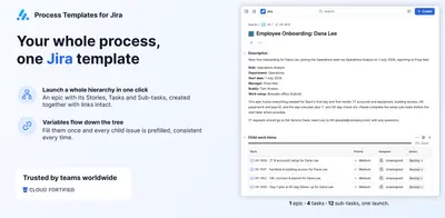 Process Templates for Jira (Issue Templates & Epics) for Atlassian — screenshot