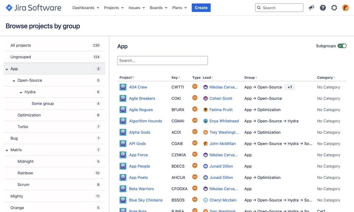 Project Groups for Jira — screenshot from the Atlassian Marketplace listing