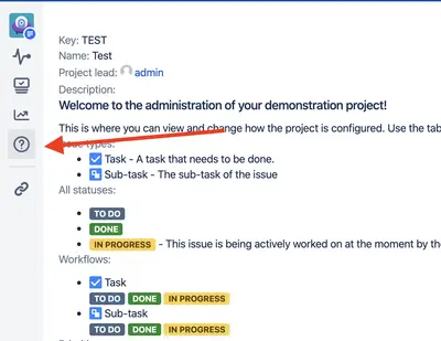 Project help info for Atlassian — screenshot