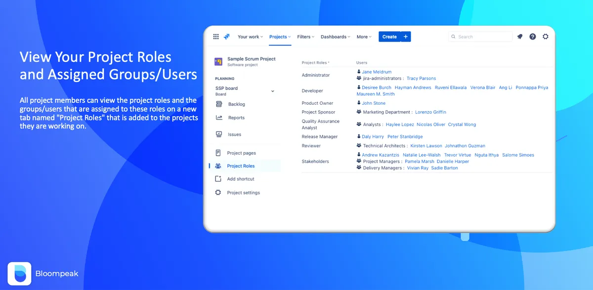 Project Roles - Groups and Users — screenshot from the Atlassian Marketplace listing