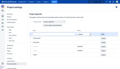 Project Specific Select Field for Atlassian — screenshot