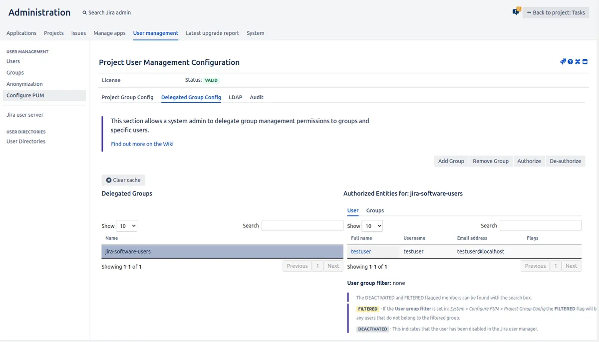 Project User Manager (PUM) #EOL — screenshot from the Atlassian Marketplace listing