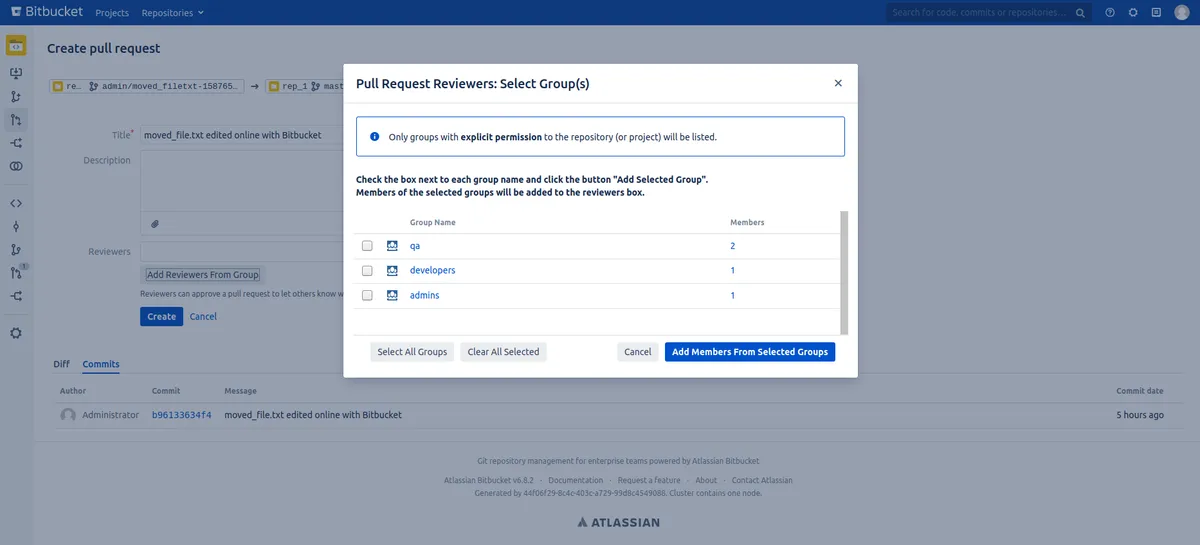 Pull Request Reviewers From Groups — screenshot from the Atlassian Marketplace listing