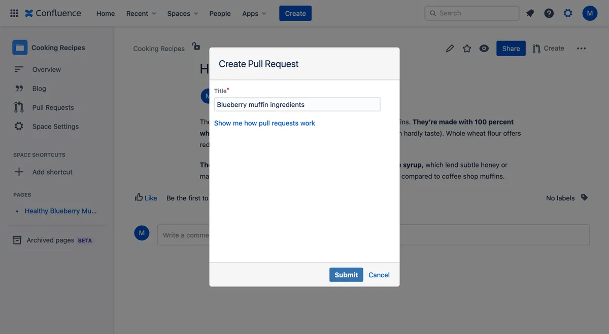 Pull Requests for Confluence Pages — screenshot from the Atlassian Marketplace listing