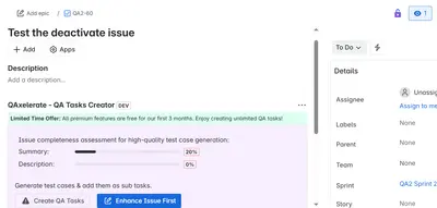 QAxelerate - QA Tasks Generator for Jira for Atlassian — screenshot