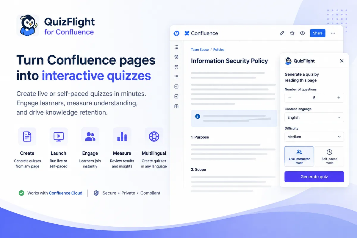 QuizFlight for Confluence — screenshot from the Atlassian Marketplace listing