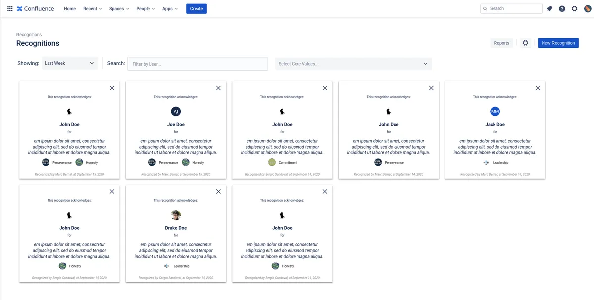 Recognitions for Confluence Cloud — screenshot from the Atlassian Marketplace listing