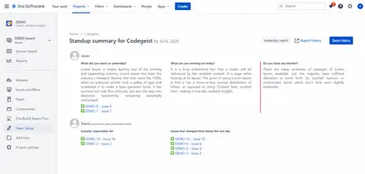 Regos Team Status for Jira Cloud for Atlassian — screenshot