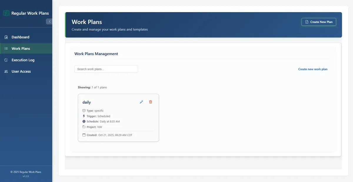 Regular Work Plans — screenshot from the Atlassian Marketplace listing