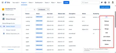 Release Manager for Jira for Atlassian — screenshot