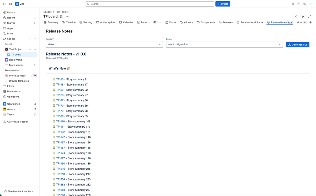 Release Notes — screenshot from the Atlassian Marketplace listing