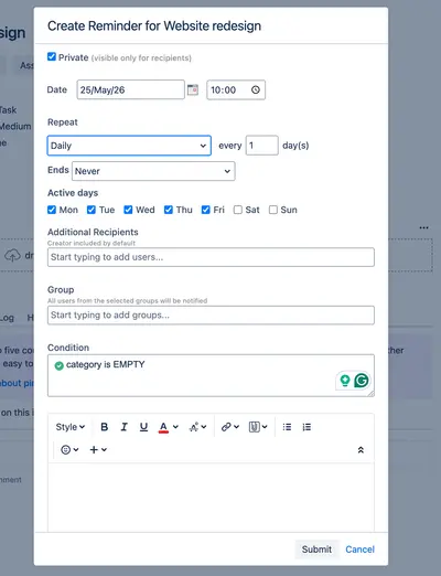 Reminder for Atlassian — screenshot