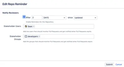 Reminders for Bitbucket for Atlassian — screenshot