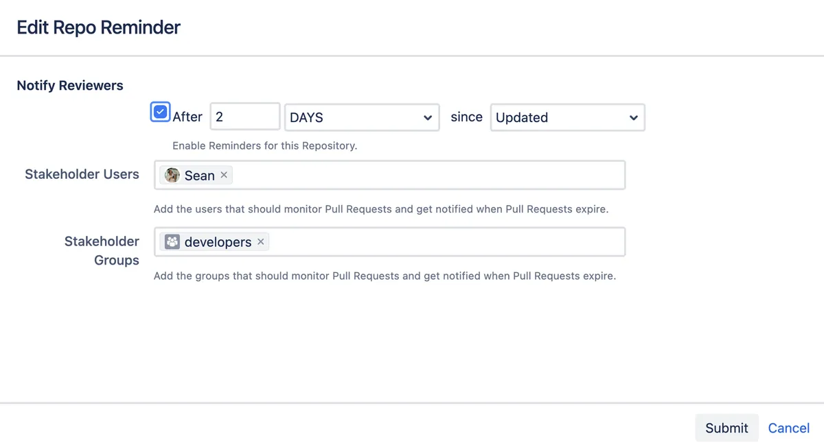 Reminders for Bitbucket — screenshot from the Atlassian Marketplace listing