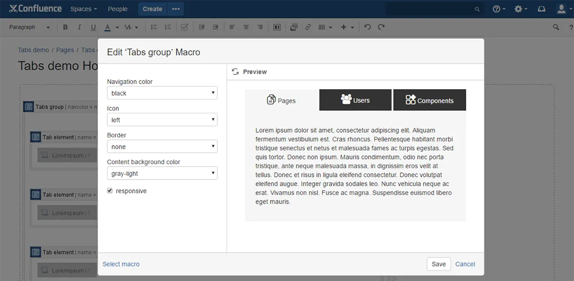Responsive tabs — screenshot from the Atlassian Marketplace listing