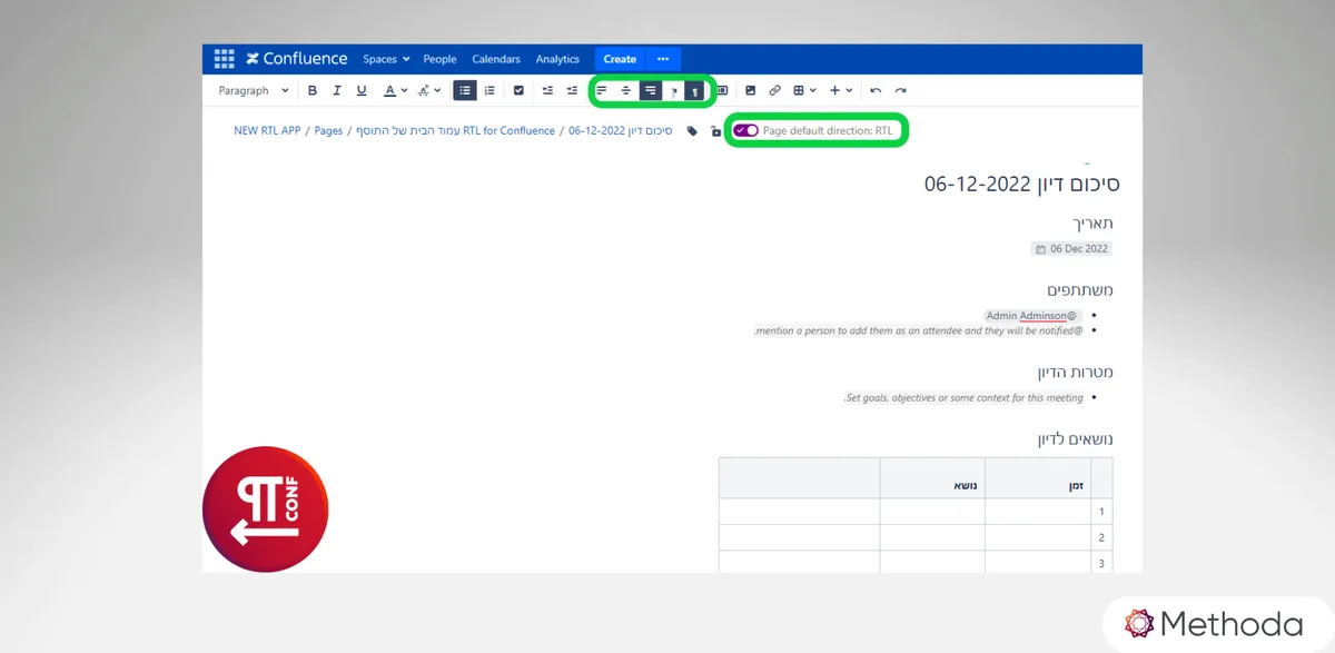 RTL for Confluence — screenshot from the Atlassian Marketplace listing