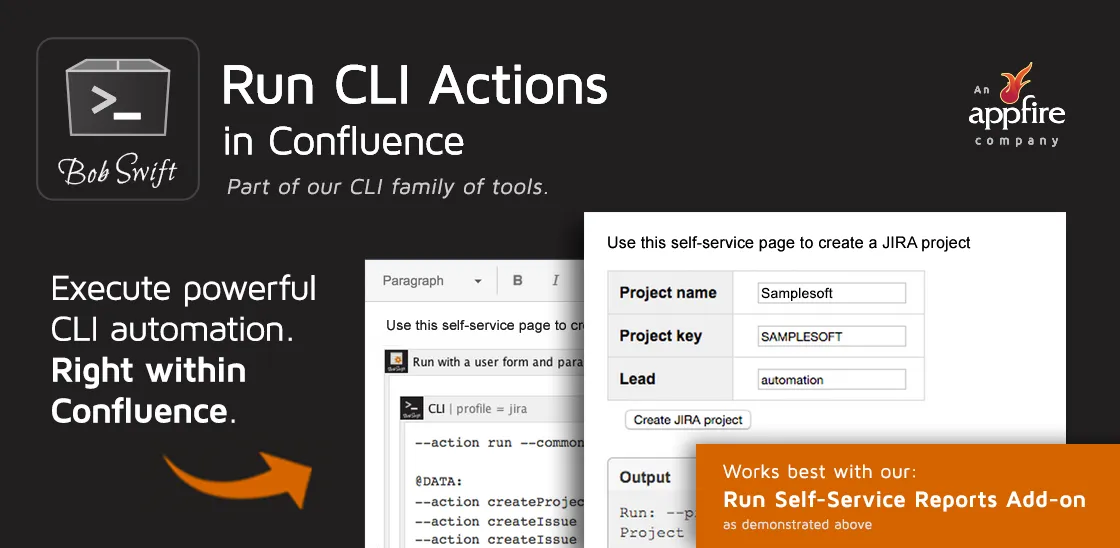 Run CLI Actions in Confluence — screenshot from the Atlassian Marketplace listing