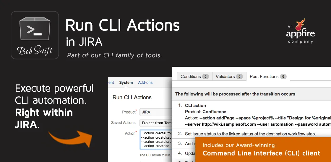 Run CLI Actions in Jira — screenshot from the Atlassian Marketplace listing