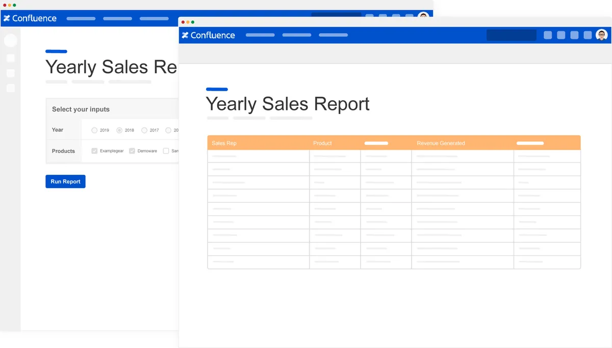 Run Self-Service Reports for Confluence — screenshot from the Atlassian Marketplace listing