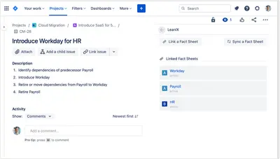 SAP LeanIX for Jira for Atlassian — screenshot