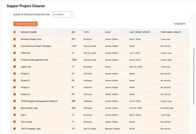 Sapper Project Cleaner for Atlassian — screenshot