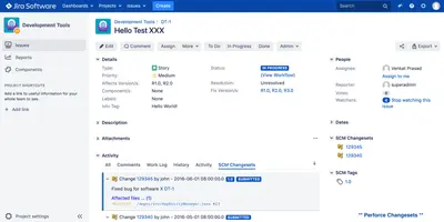 SCM Changesets Activity for Jira for Atlassian — screenshot