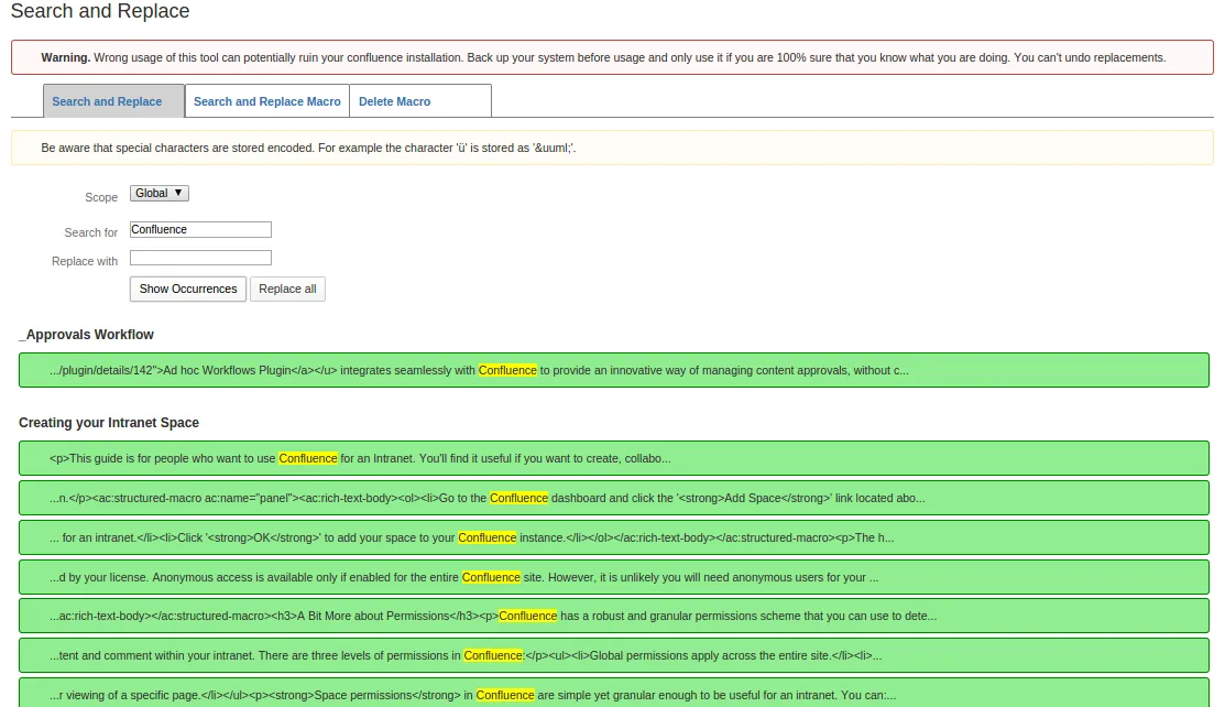 Search and Replace — screenshot from the Atlassian Marketplace listing