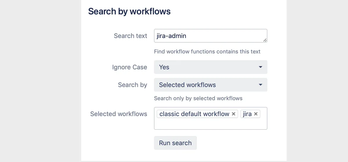 Search by workflows — screenshot from the Atlassian Marketplace listing