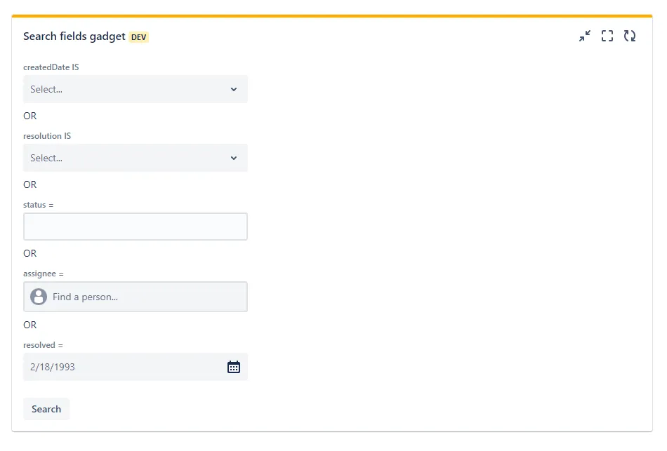 Search fields gadget — screenshot from the Atlassian Marketplace listing
