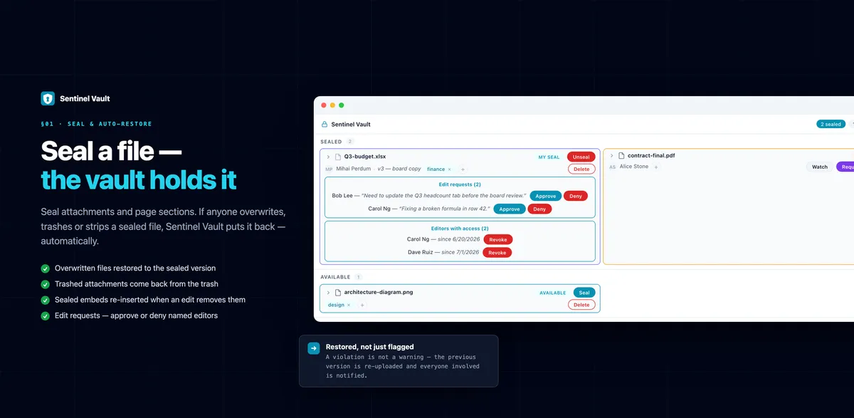 Sentinel Vault — screenshot from the Atlassian Marketplace listing