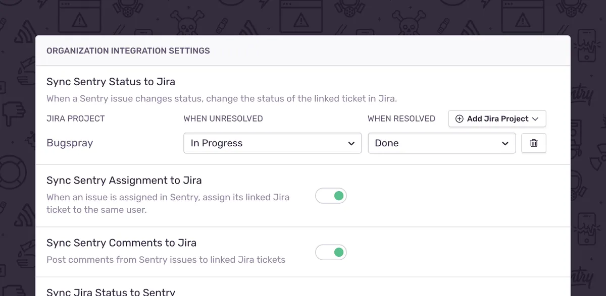 Sentry for Jira — screenshot from the Atlassian Marketplace listing