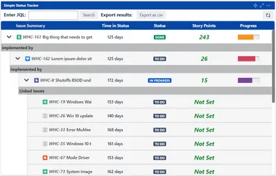 Simple Status Tracker for Jira for Atlassian — screenshot