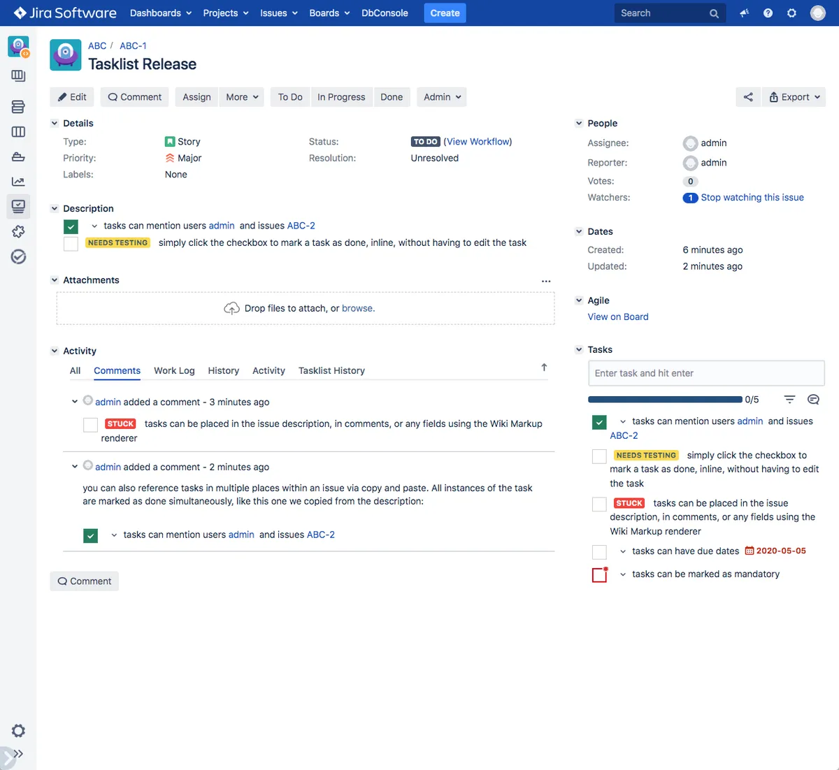 Simple Tasklists — screenshot from the Atlassian Marketplace listing