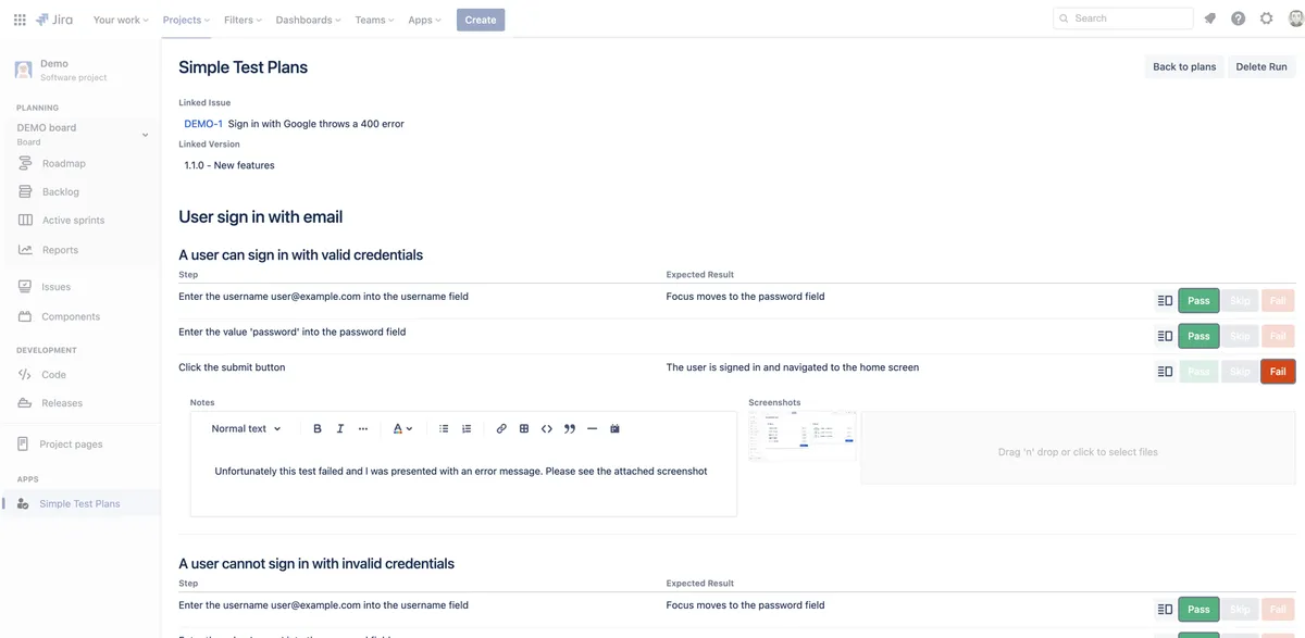 Simple Test Plans — screenshot from the Atlassian Marketplace listing