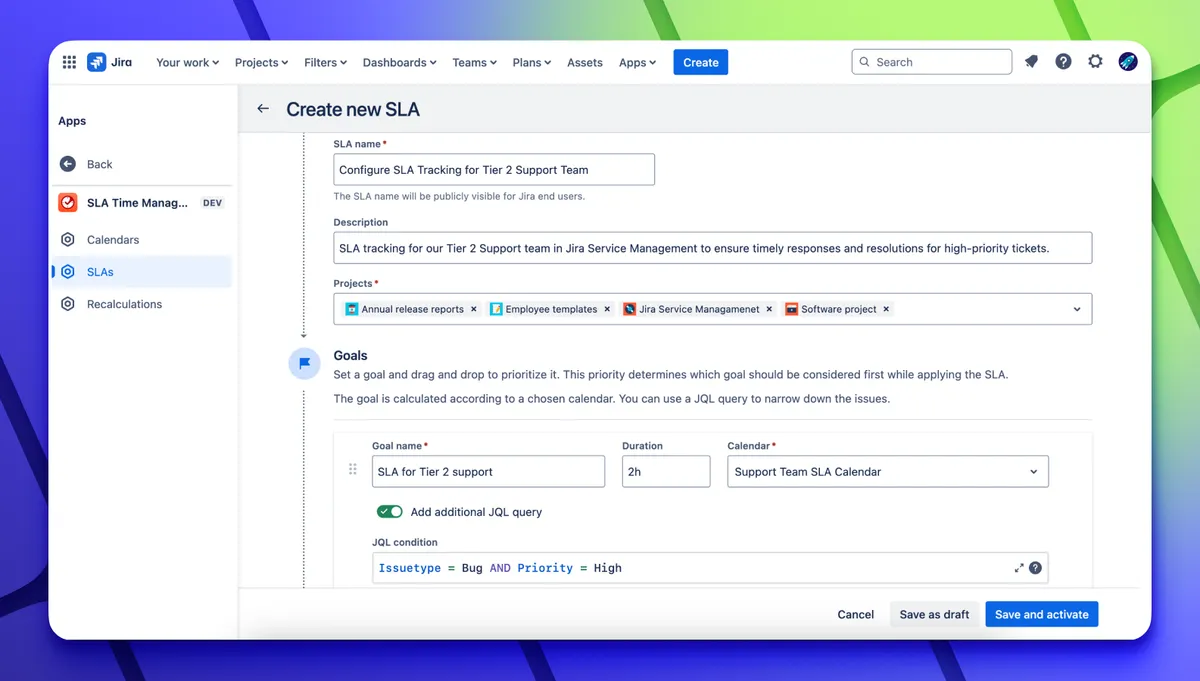 SLA Time Management — screenshot from the Atlassian Marketplace listing