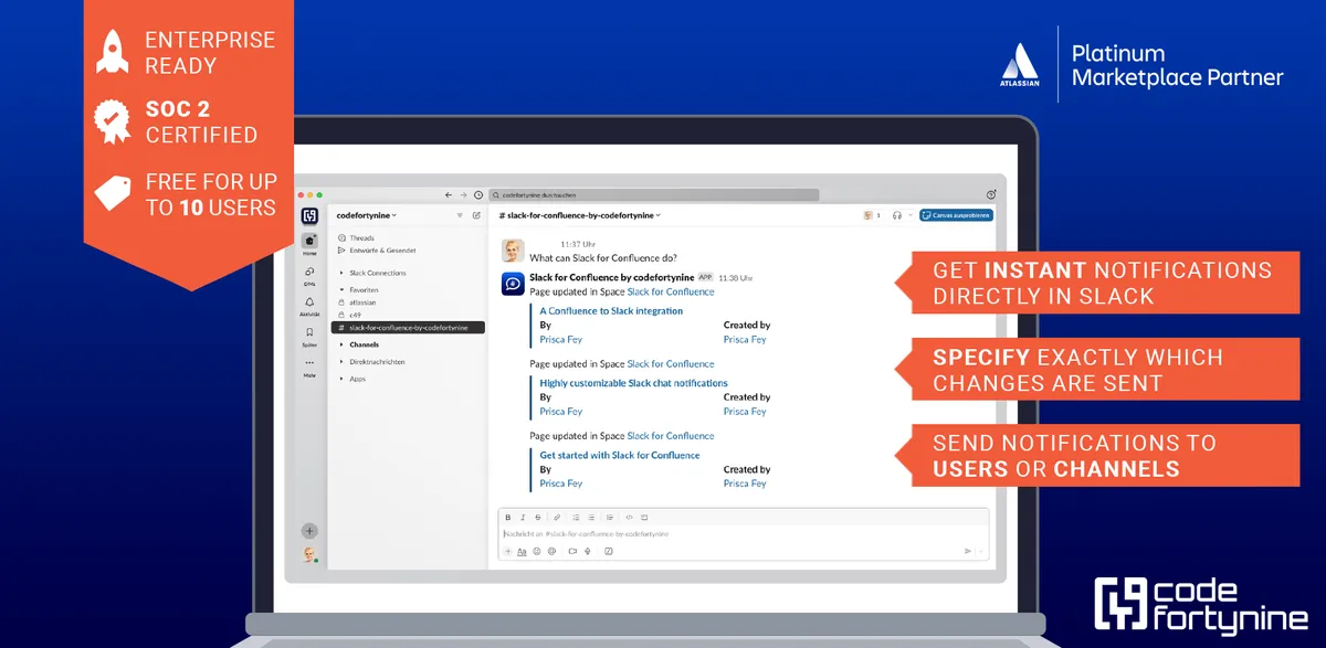 Slack for Confluence (Chat Notifications on Content Updates) — screenshot from the Atlassian Marketplace listing