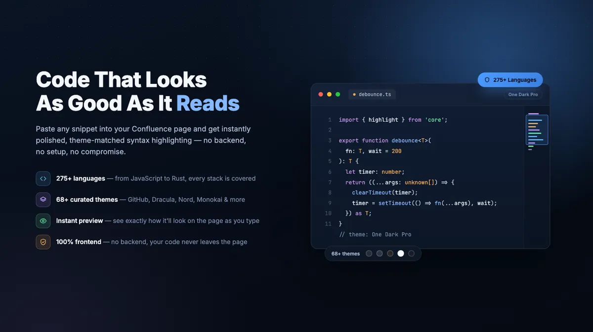 Smart Code Syntax Highlighter for Confluence — screenshot from the Atlassian Marketplace listing
