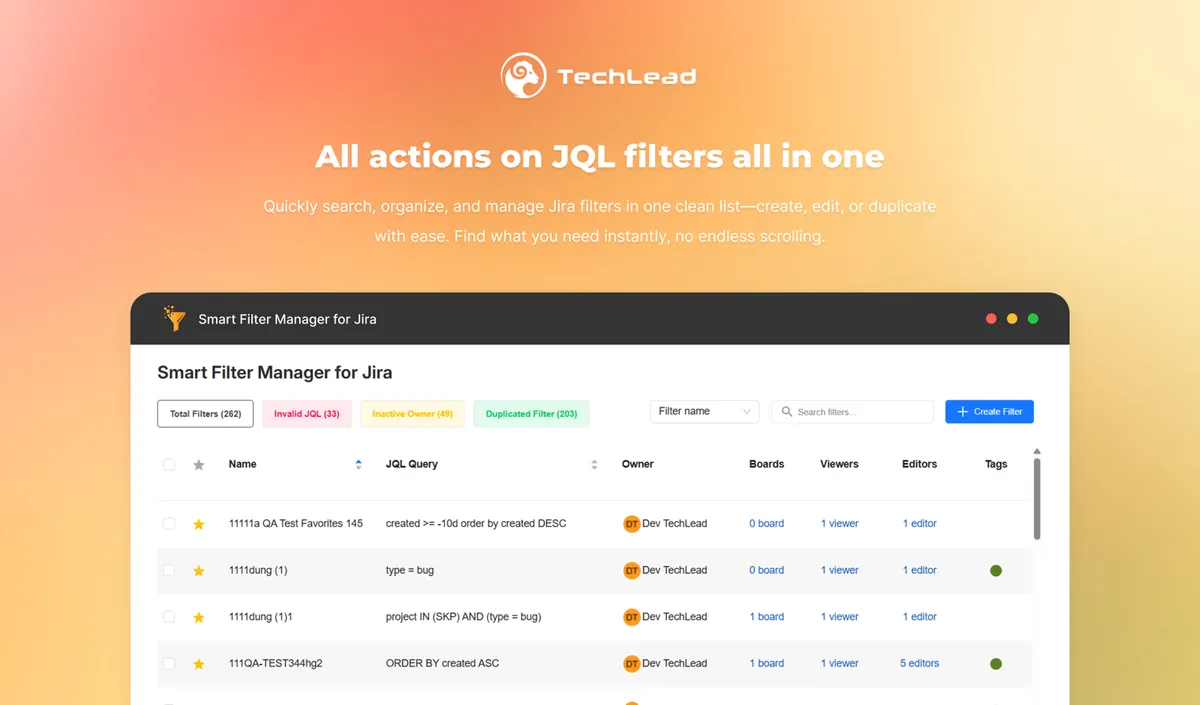 Smart Filter Manager for Jira — screenshot from the Atlassian Marketplace listing