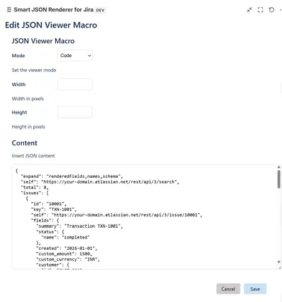 Smart JSON Renderer for Jira for Atlassian — screenshot